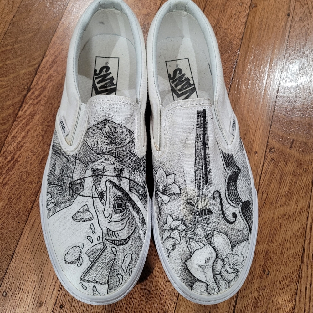 Unique Custom handdrawing artwork Van's slip-on sneakers
